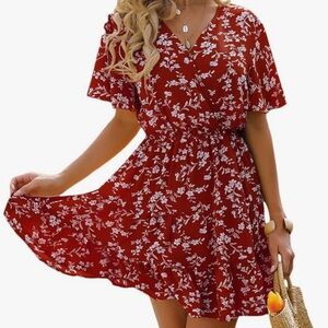 Casual Soft Cloth Burgundy Sun Dress